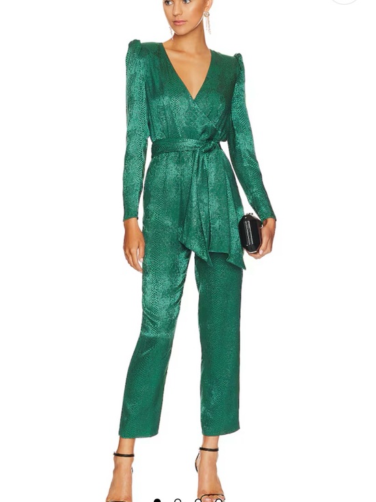 NBD Pants - NBD Green Wrap Jumpsuit with Self-Tie Belt